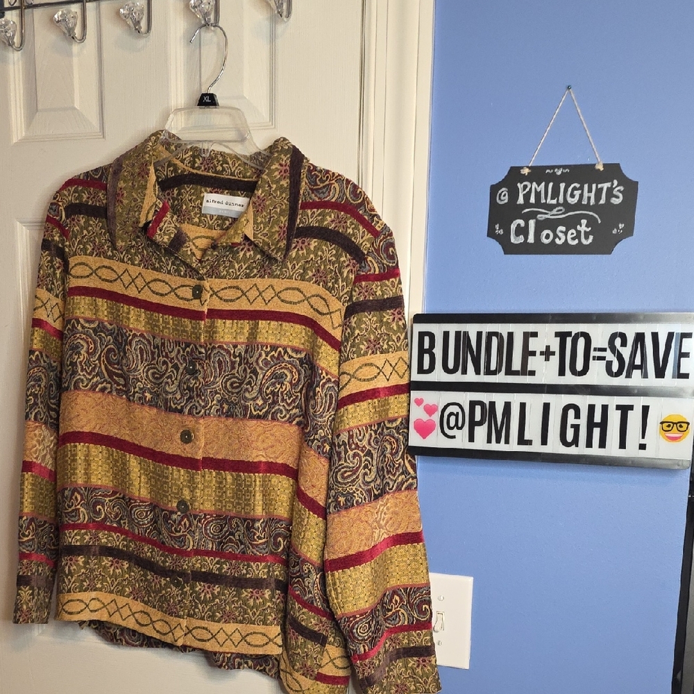 Alfred Dunner 16P Jacket Southwest Tapestry Brown Gold Red Tan
